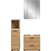 welltime Badmöbel-Set FLORENZ, 3-teilige Badkombination, hochwertige MDF-Front, (Set, 3-St., best. aus: Midischrank hoch, Waschbeckenunterschrank, Spiegelschrank), Bad-Kombination, Bad-Möbel, Badezimmer, Kombination, Kombi
