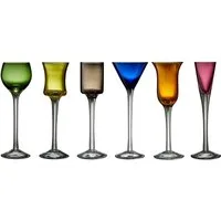 LYNGBY-GLAS Schnapsglas Schnappsglas Glas bunt Set6, Durchgefärbtes Glas, Schnappsglas 6 Stck. ass. Farben