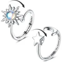 Adramata Silberring 2er Set Silber Spinner Ringe Sonnenblume Mondstein Verstellbar Anti