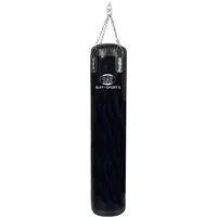 BAY-Sports Boxsack großer Profi Stahlkette Sandsack 180x35cm schwarz Kunstleder ungefüllt (4-strahlige verchromte Stahlkette, 180 x 35 cm), schweren Vinyl mit Nylon-Gitternetzverstärkung, bis 70 kg, 175 Liter