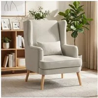 HOMCOM Relaxsessel mit Lendenkissen, hoher Rückenlehne, breitem Sitz (Loungesessel, 1-St., Ohrensessel), für Wohnzimmer Schlafzimmer Beige