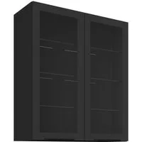 Küchen-Preisbombe Glashängeschrank 80 Küche SIENA Schwarz Küchenzeile Küchenblock Einbauküche 90 cm hoch