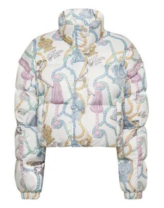Nylon Cropped Down Puffer Jacket Tassels