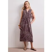 STREET ONE Midikleid Sommerkleid mit grafischem Muster/Split Neck mit Zipperdetail