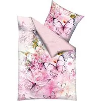 JACK Wendebettwäsche 135x200cm Butterfly Dreams Rosé, Satin, 2 teilig, hochwertiger Digitaldruck mit elegantem Schmetterlingsmotiv, Baumwolle