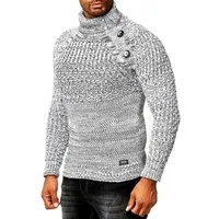 R-NEAL Rollkragenpullover Schwerer Rollkragen Winter Pullover mit Seitlicher Knopfleiste Rolli
