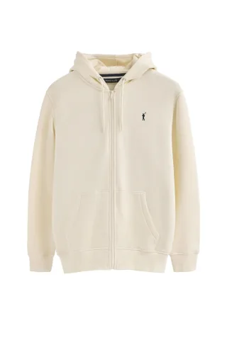 Sweatshirt ecru mit Kapuze, ganzem Reißverschluss und Rigby Go-Logo