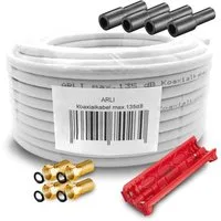 ARLI 50m Koaxialkabel + 4x F-Stecker + 4x Gummitülle + Abisoliermesser TV-Kabel, (5000 cm), 50 m TV Sat Koax Antennen Kabel 5-fach geschirmt Verlegekabel Set