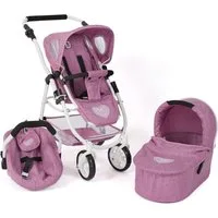 CHIC2000 Kombi-Puppenwagen Emotion All In 3in1, Jeans Pink, inkl. Babywanne, Babyschale und Sportwagenaufsatz