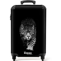 NoBoringSuitcases.com© Hartschalen-Trolley Leopard - Tiere - Schwarz 55x35x20cm, Reisetasche mit Rollen, Koffer Handgepäck Flugzeug