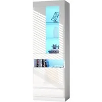 Merax Vitrine mit Glaseinlegeböden und LED-Beleuchtung Standvitrine mit großen Stauraum,Vitrinenschrank,Highboard,H:180cm