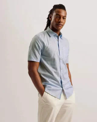 Ted Baker Palomas Herren Kurzarm Leinenhemd