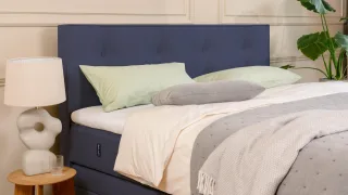 BRUNO Boxspringbett Premium mit Bettkasten 200x200cm in Blau | Matratzen-Härtegrad: Links H2 / Rechts H3 | extra viel Stauraum & individuell konfiguri