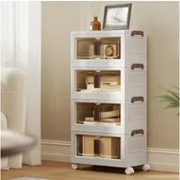 SONGMICS Aufbewahrungsbox 4 Ebenen, Organizer mit 1 Deckel, Stapelboxen auf Rollen, Plastikboxen, Ordnungsboxen 25/45/55 L pro Ebene, 100/180/220 L insgesamt