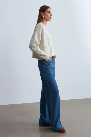 Hochtaillierte Weite Bein Tencel Jeans