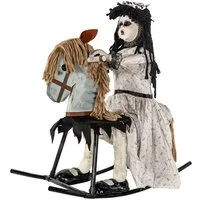 Horror-Shop Dekoobjekt Schaukelpferd mit animierter Geisterpuppe 72cm