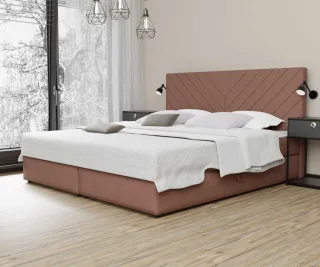 Boxspringbett Schlafzimmerbett BELCORA 200x200cm Stoff Apricot inkl. Bettkasten