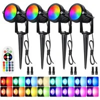 Rosnek LED Gartenleuchte RGB, 16 Farben, Fernbedienung, dimmbar, Erdspieß, LED fest integriert, Warmweiß Outdoor Spotlight für Garten, Terrasse, Wege