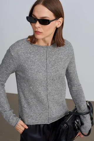 Damen Boot-Ausschnitt Rippstrickpullover