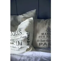 Femme Facon Kissenhülle Kissenhülle Marché No7 Leinen ALIMENT Vintage Reißverschluss 2 Größen, Luxus Kissenhülle aus 100 Prozent Bio Leinen mit Vintage Sack Druck