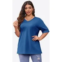 Imily Bela T-Shirt Damen Lockeres V-Ausschnitt Halbarm Loose Basic (Packung, 1-tlg., 1per-Pack) in Unifarbe