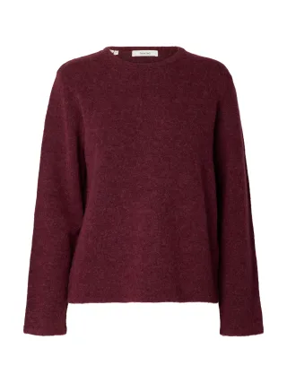 selected women - SLWLULU NEW LS KNIT O-NECK NOOS Tawny Port - Gr. - L