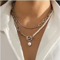 VEKROBOT Kette mit Anhänger Kunstperlen Kette Asymmetrischer Goldverschluss Ideal für Damen Teens (1-tlg., Damen Schmuck Halskette)