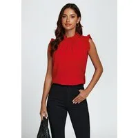 FS Collection Blusentop Damen Blusentop ärmellos mit Rüschenkragen elegante Sommerbluse Rüschenkragen und Rüschenbesatz an den Schultern