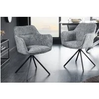 riess-ambiente Polsterstuhl VERONA grau – Strukturstoff, mit Armlehne, Metallgestell (Einzelartikel, 1 St), 180° drehbar mit Auto-Return-Funktion – ideal für Esszimmer oder Büro