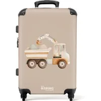 NoBoringSuitcases.com© Kinderkoffer mit leuchtende Räder - Gelber Kipplaster in neutralen Farben 67 cm - 7, 4 Rollen, Reisekoffer mit Rollen Mittelgroßer für 20kg, Jungenkoffer