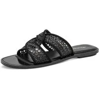 Tamaris Pantolette Sommerschuh, Schlüpfschuh, Flat mit Baststickerei