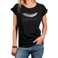 MAKAYA T-Shirt Minimalistisches Damen-Top mit Feder – Yoga & Zen Motiv (Schwarz, Blau, 34, 36, 38, 40, 42, 44, 46, 48, 50) Baumwolle