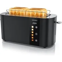 Arendo Toaster Edelstahl 4-Scheiben Langschlitz, Touch, Restzeit Bräunungsgradanzeige, 2 lange Schlitze, für 4 Scheiben, 1500 W, Brötchenaufsatz, Wärmeisoliert, Toast-Symbole für Bräunungsgradauswahl