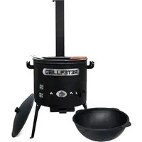 Grillpeter Holzkohlegrill Utschak Asamat Ø40 cm mit Kazan Gusseisen 12L Schaumlöffel