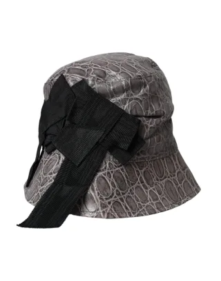 Dolce & Gabbana Schwarzer grauer gemusterter Lederhut