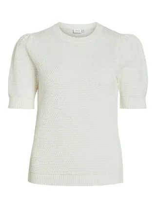VILA - VIDALO O-NECK S/S KNIT TOP - NOOS White Alyssum - Gr. - XL