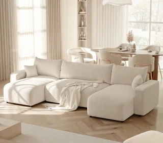 Wohnlandschaft mit Schlaffunktion Schlafsofa LUNA in Stoff Cenatur Beige