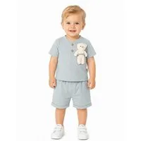 Lorey Medtec Neugeborenen-Geschenkset Jungen Baby Outfit, 2er Set, T-Shirt + Hose, 100% Baumwolle, Hellblau (T-Shirt + Shorts)