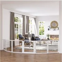 PawHut Hundegitter Freistehendes, mit Füßen, klappbares Treppenschutzgitter für Küche (Absperrgitter für Hund, 1 St., verstellbares Schutzgitter aus Holz), 432 x 70 cm, für Treppen, Türen, Flur, 6 Paneelen, Weiß