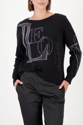 monari - Strickpullover mit Strasssteinen schwarz - Gr. - 36