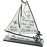Dekolando Hochzeitskarte Silberhochzeit Geschenk 25 Jahre Schiff Silber Deko Jubiläum 9 cm