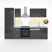 Vicco Küchenzeile Optima, Anthrazit Hochglanz/Weiß/Weiß, 270 cm ohne Arbeitsplatte ...