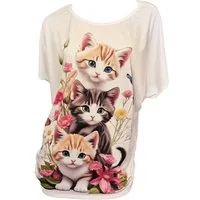 Einkaufszauber Kurzarmshirt T-Shirt Süße Bunte Katzenfamilie
