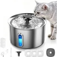 AeroAxis Trinkbrunnen 3,2 L Katzenbrunnen Edelstahl, Wasserspender Für Katze und Hunde 3.2 l, 2 Filter, Einfach Reinigbar, mit Wasserstandsfenster, leise