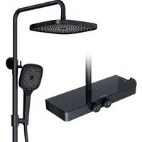 Rainsworth Duschsystem mit Thermostat und Glasablage, 3 Strahlart(en), 26x26 cm