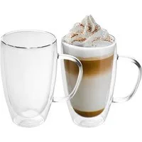 Intirilife Thermoglas, 2-tlg., Glas, Gläser Set Thermoglas Teeglas Kaffeeglas 400ml Doppelwandig (2-tlg)