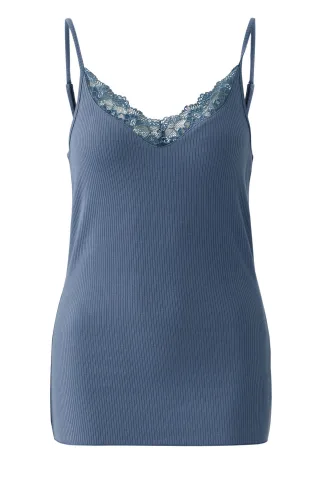 Oui - Spagettitop mit Spitze blau - Gr. - 42