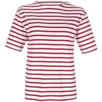 modAS Kurzarmshirt Damen Bretonisches T-Shirt Streifenshirt 2600D mit U-Boot-Ausschnitt Shirt Baumwolle, Maritimer Ringellook, Leicht überschnittene Ärmel