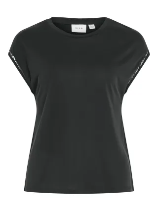 VILA - VIMODALA C/S O-NECK DETAIL TOP - NOOS Black - Gr. - XL