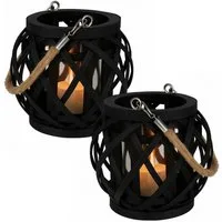 Koopman Windlicht Laterne Ø 14,5 cm × H 14 cm Schwarz 2 er Set (Set, 2 St., Packung), 2 Stk, Glaseinsatz Ø 8cm, Bambus, Schwarz, Boho-Style